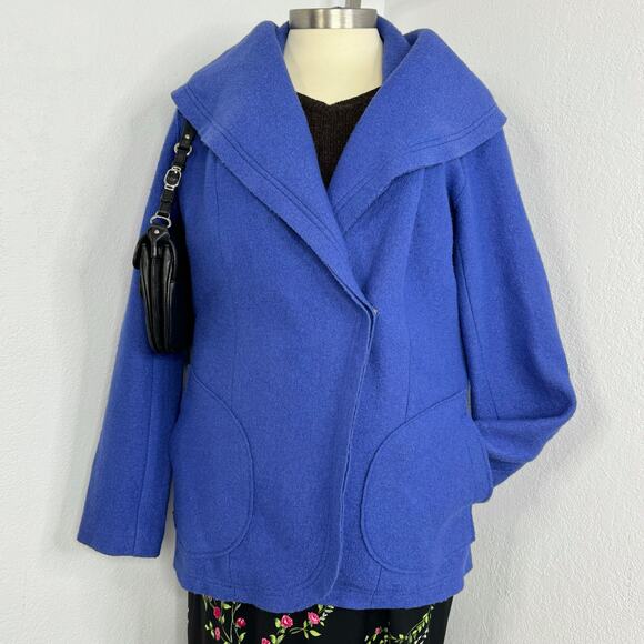 Vintage Blue Wool Blend Shawl Coat Snap Closure Size 18 Forecaster of Boston - Picture 1 of 9